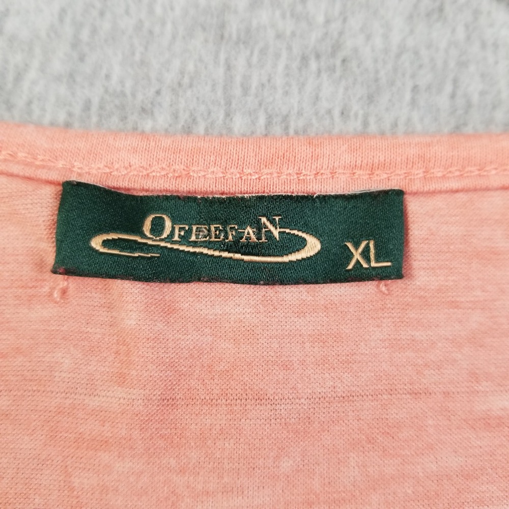 Ofeefan T-Shirt Womens XL Orange Casual 3/4 Sleeve Pleated Front Scoop Neck Top - Picture 4 of 7